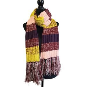 NWT Forever 21 Cozy Long Ribbed Scarf Multicolor Color Block Preppy Academia
